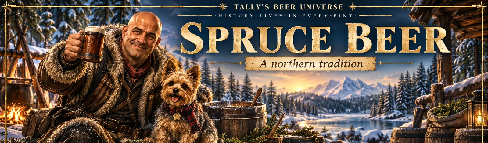 Artist's reconstruction: Tally and Pixie in the setting of Spruce Beer. Illustration in Tally's style, not a historical image.